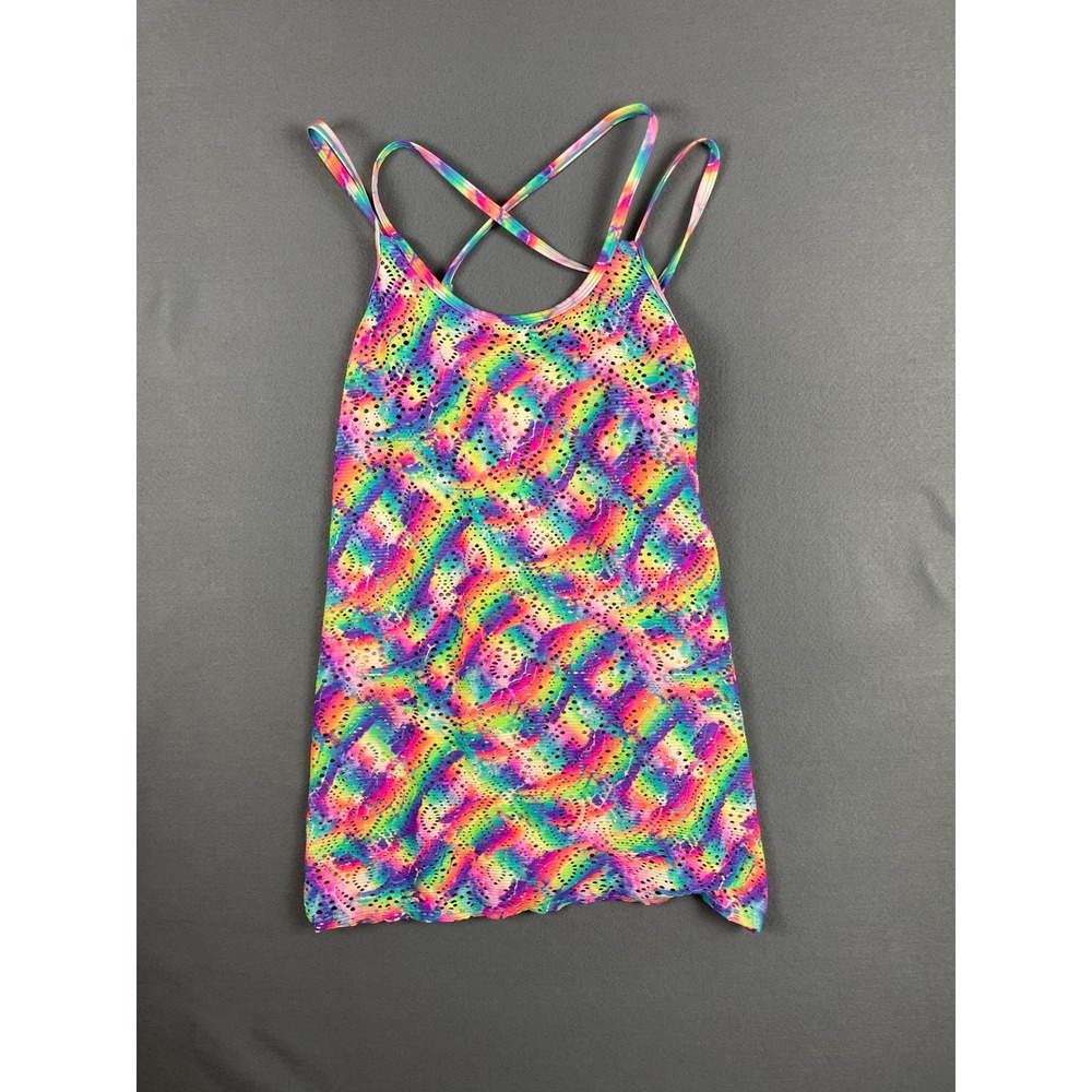 Angel Beach Rainbow Mesh‎ Tank Top Y2K Festival Beach Multi-Color Nylon Size 14